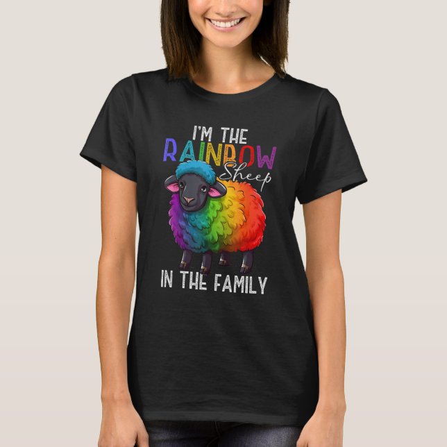 Camiseta Sou o Rainbow Sheep na Família para Black Lgbt (Frente)