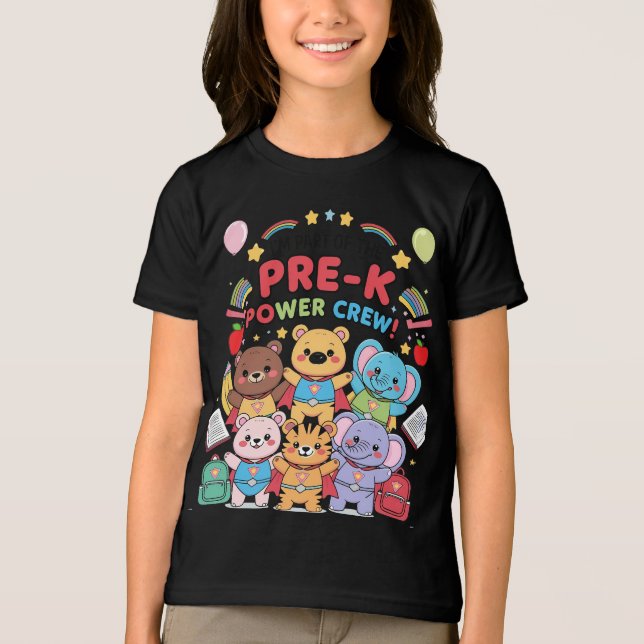 Camiseta "Sou parte da Equipe de Poder do Pré-K!" – Criança (Frente)