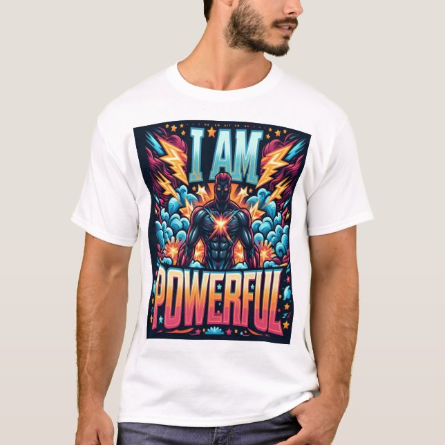 Camiseta Sou Poderoso - Ilustração Heroica Vibrante T-Shir (Frente)