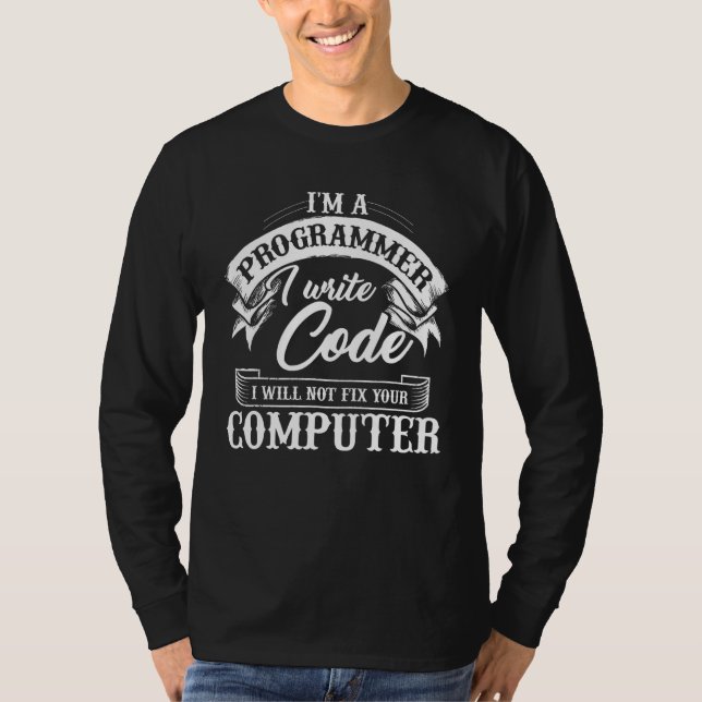 Camiseta Sou programador, escrevo código, um computador eng (Frente)
