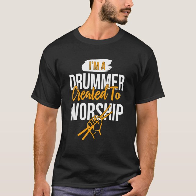 Camiseta Sou um Drummer Criado a Fé Cristã Culto M (Frente)