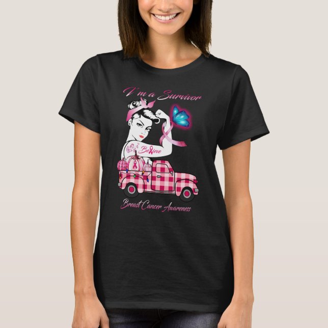 Camiseta Sou um Sobrevivente Cancer Sensibilização Mulheres (Frente)