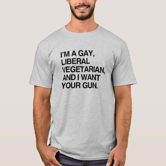 Camiseta Sou um vegetariano liberal gay (Frente)