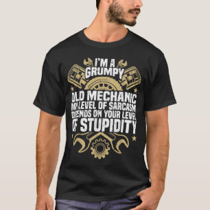 Camiseta Sou um velho mecânico rabugento, Cotação de motor,