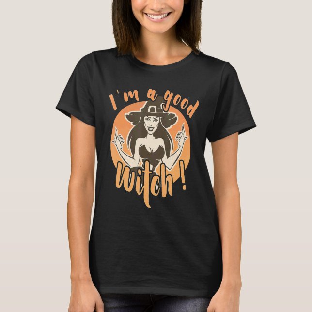 Camiseta Sou uma boa bruxa de Halloween com chapéu (Frente)