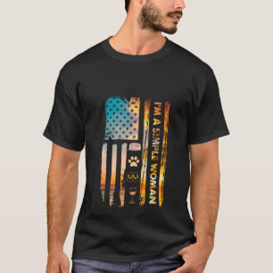 Camiseta Sou uma mulher simples acampando Chinelos de vinho