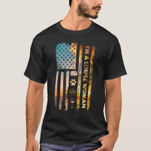 Camiseta Sou uma mulher simples acampando Chinelos de vinho