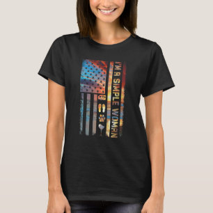 Camiseta Sou uma mulher simples acampando Chinelos de vinho