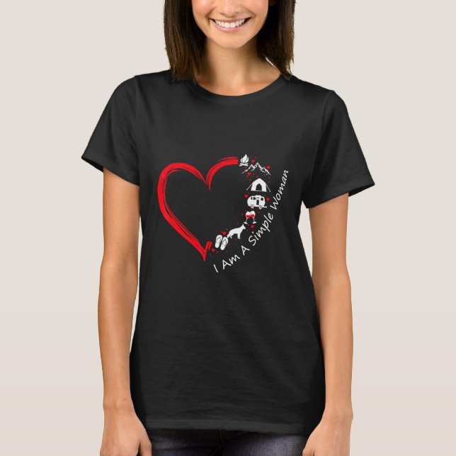 Camiseta Sou Uma Simples Mulher Acampando Cachorro De Vinho (Frente)
