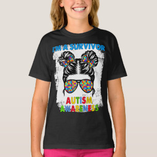 Camiseta Sou uma sobrevivente Autismo Sensibilização Mensag