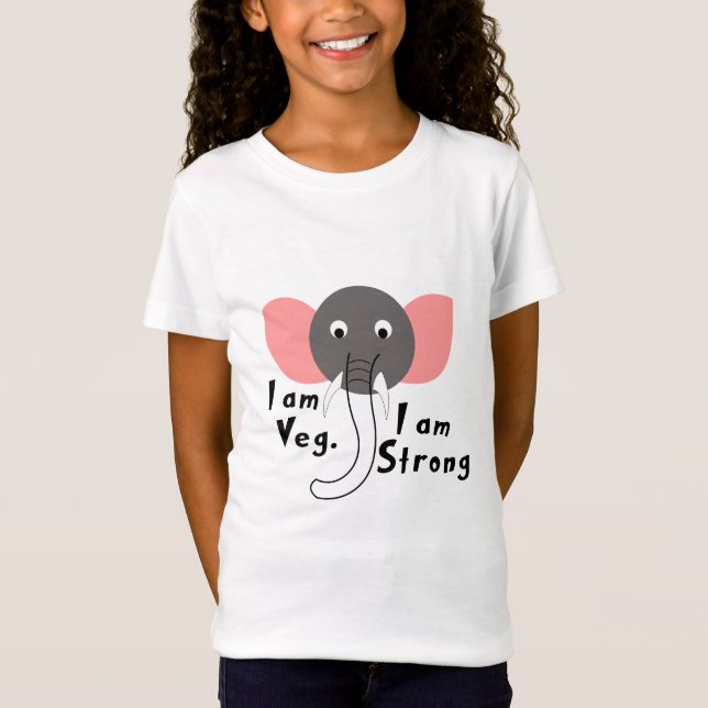 Camiseta Sou Veg, sou Forte Elefante, Crianças de Animais (Frente)