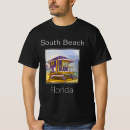 Camiseta South Beach, amarelo e torre de salva-vidas roxa