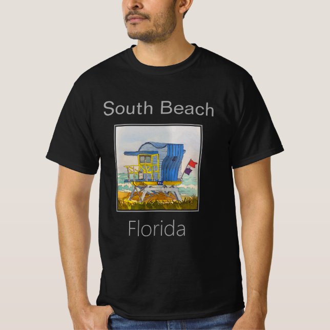 Camiseta South Beach Blue Lifeguard Tower, Art Deco (Frente)