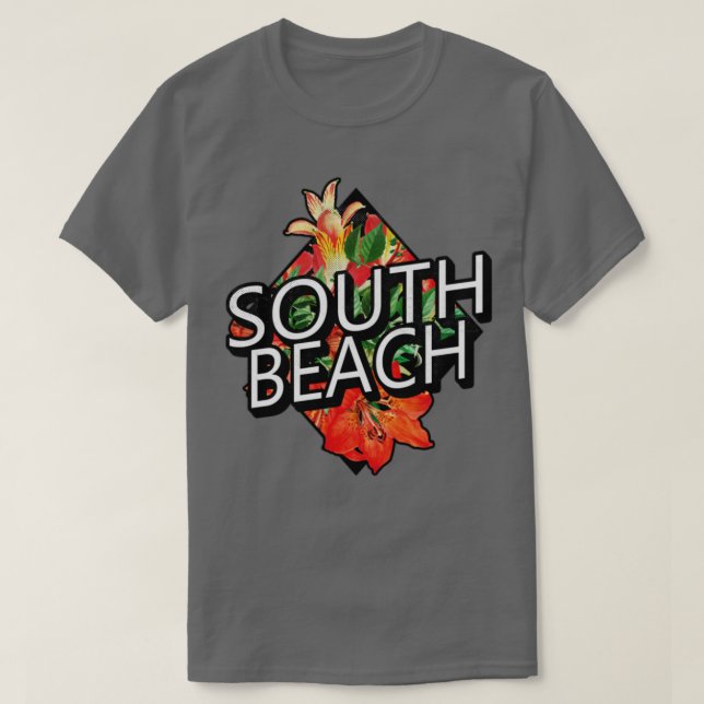 Camiseta South Beach Miami Florida Tropical Flowers Viagem (Frente do Design)