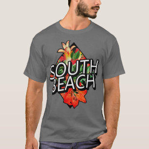 Camiseta South Beach Miami Florida Tropical Flowers Viagem
