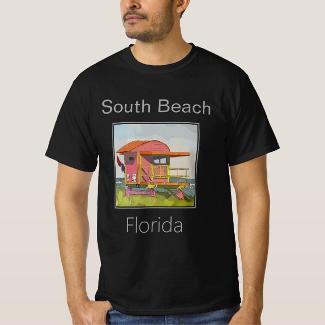 Camiseta South Beach Pink art Deco, Torre salva-vidas (Frente)
