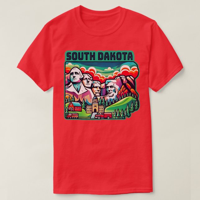 Camiseta South Dakota USA Landmarks Skyline Monte Rushmore (Frente do Design)
