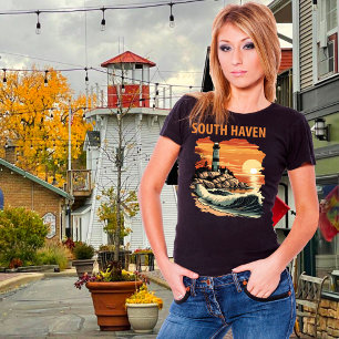 Camiseta South Haven Michigan Pier Viagem Retro