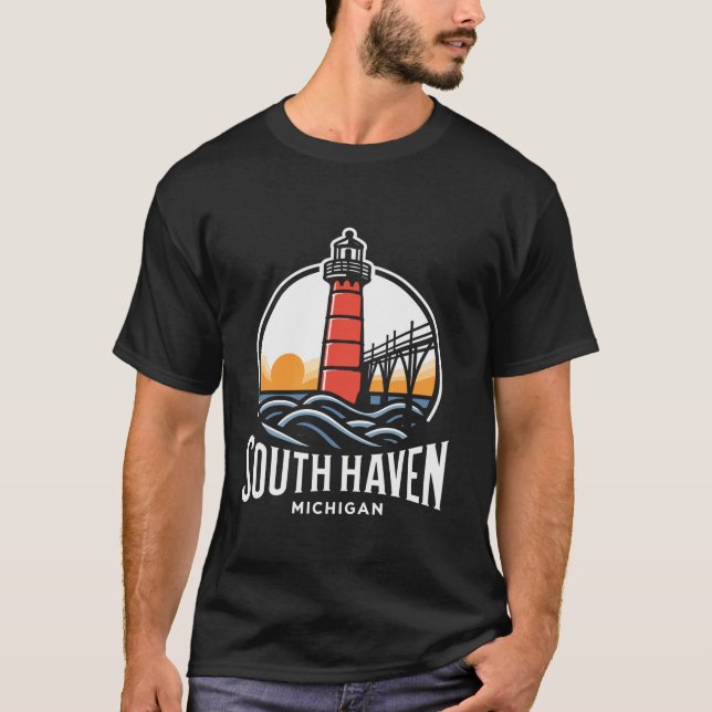 Camiseta South Haven Michigan South Haven Lighthouse Sul (Frente)