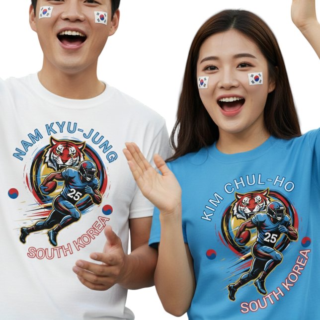 Camiseta South Korea Football Tiger Athlete Dynamic Graphic (Use Personalized to change color/font.
Choose a color that matches the background color of shirt)