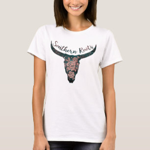 Camiseta South Roots Country Longhorn Pink Rose & Green
