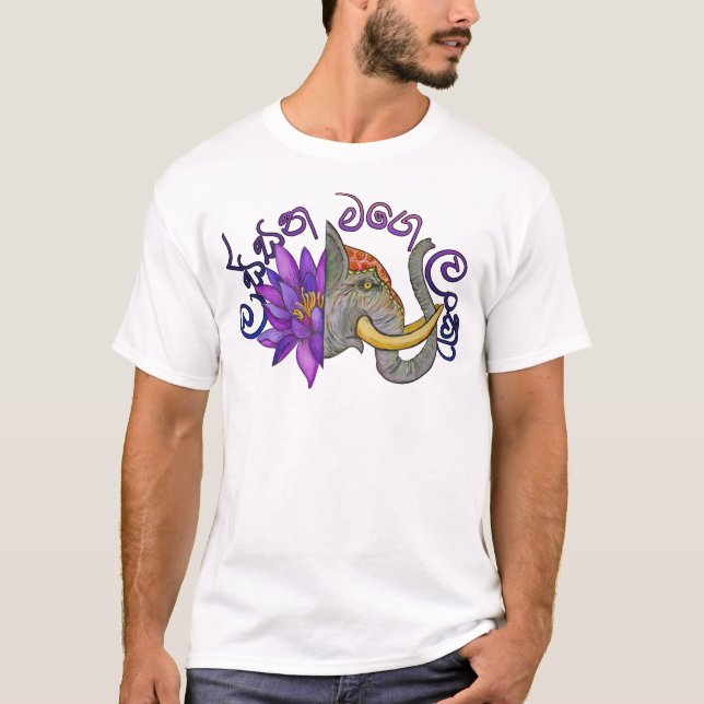 Camiseta Souvenirs do Sri Lanka com Elefante e Lotus (Frente)