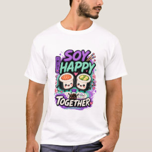 Camiseta Soy Feliz Juntos – Fofo Casal de Sushi Kawaii