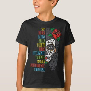 Camiseta Soy Mujer Latina Sugar Crânio Mulheres Cinco de Ma
