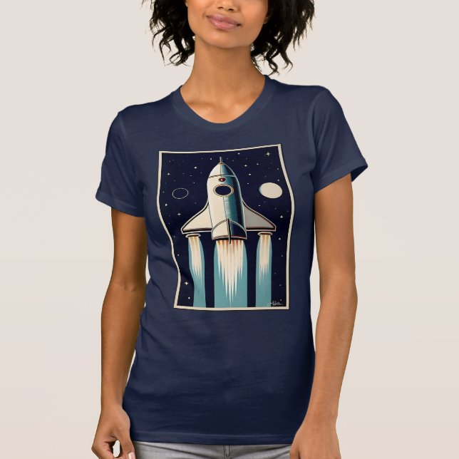 Camiseta Space Age Retro 50s Rocket Ship (Frente)
