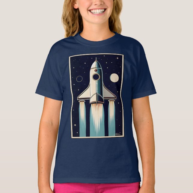 Camiseta Space Age Retro 50s Rocket Ship (Frente)