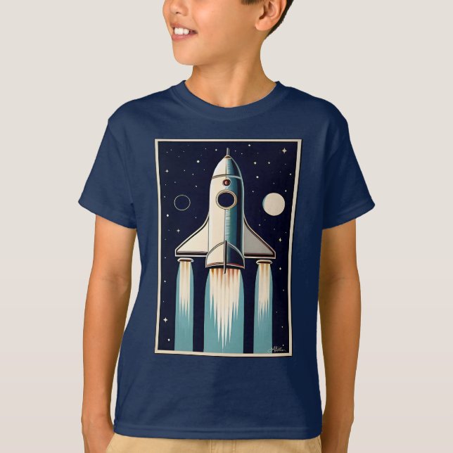 Camiseta Space Age Retro 50s Rocket Ship (Frente)