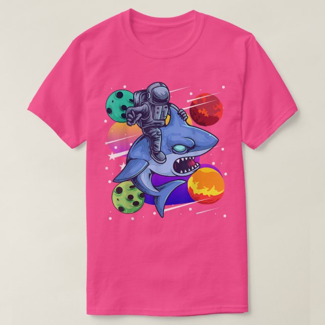 Camiseta Space Astronaut Day Riding Shark Galaxy Planets St (Frente do Design)