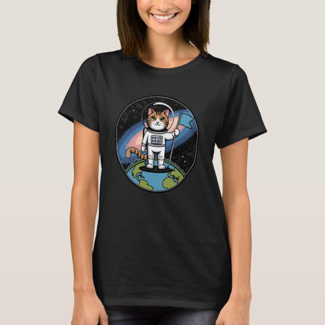 Camiseta Space Cat Design Fofo de Gatinho Astronau (Frente)