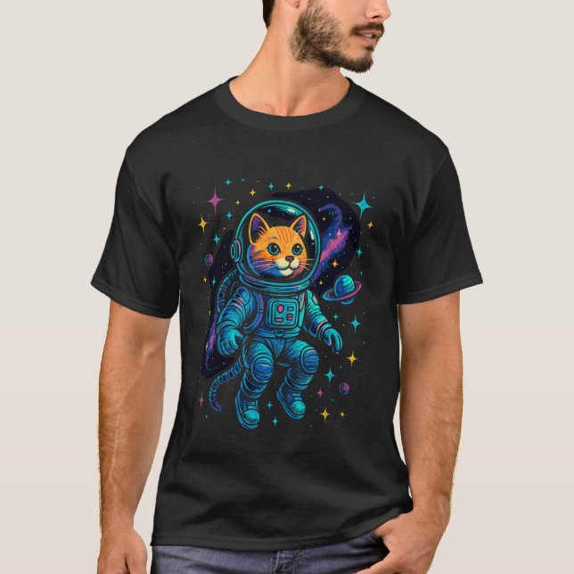 Camiseta Space Cat - Gatinho Astronauta no Espaço (Frente)