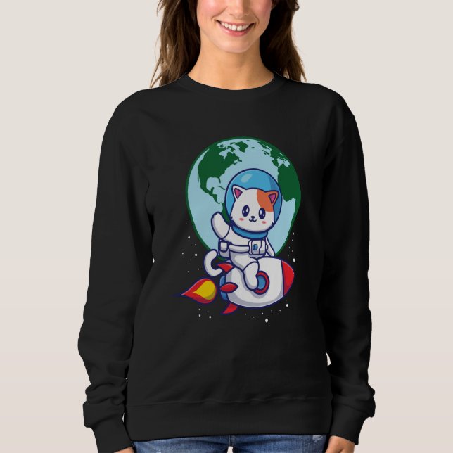 Camiseta Space Cute Cat Outerspace Rocket Earth (Frente)