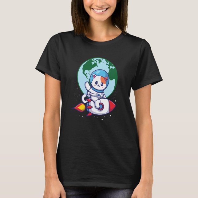 Camiseta Space Cute Cat Outerspace Rocket Earth (Frente)