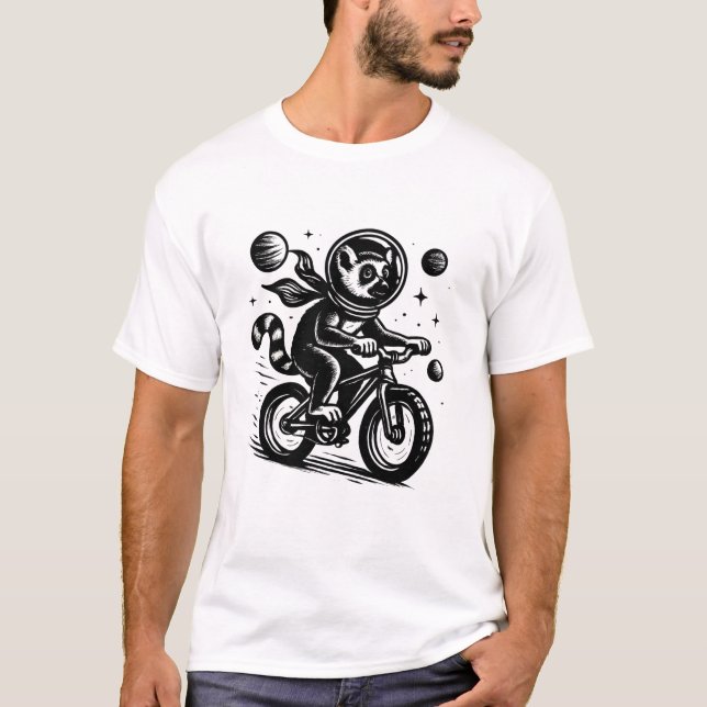 Camiseta Space Lemur Astronaut Riding Bicycle - Madagascar  (Frente)