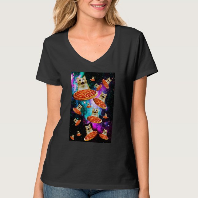 Camiseta Space Pizza Cat Astronaut Kitten Sarcasm Food Gala (Frente)