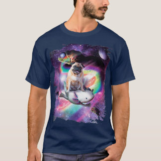 Camiseta Space Pug Dog Riding Axolotl Rainbow