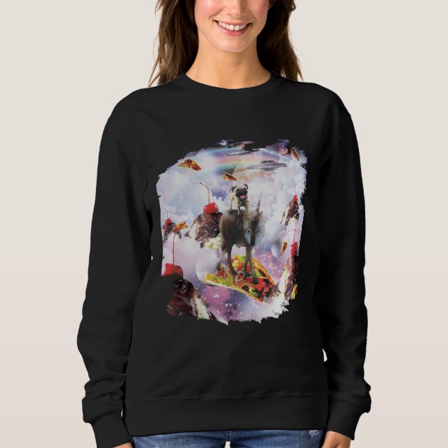 Camiseta Space Pug Riding Wolf Ice Cream & Taco (Frente)