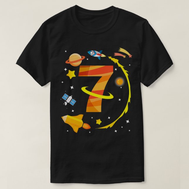 Camiseta Space Rocket Plane Stars 7 Anos Nascer 2011 (Frente do Design)