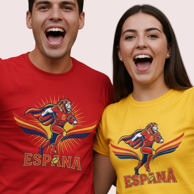 Camiseta Spain Football Lion Hero National Pride Action Art (Use Personalized to change color/font.
Choose a color that matches the background color of shirt)