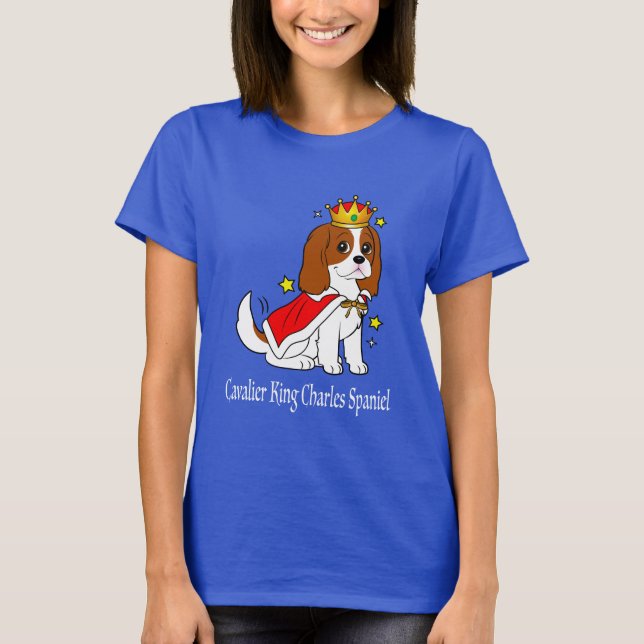 Camiseta Spaniel de rei Charles descuidado com coroa e (Frente)