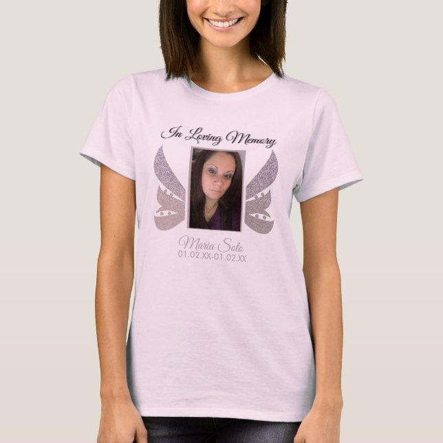 Camiseta Sparkle Memorial Funeral Burial Glitter Wing Rosa (Frente)