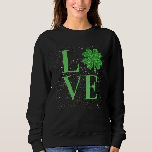 Camiseta Sparkle St Patricks Day love four leaf c (Frente)