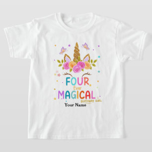 Camiseta Sparkles Four Ever Unicórnio Mágico Aniversário de