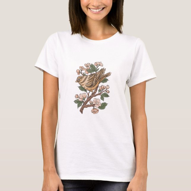 Camiseta Sparrow e Cherry Blossoms (Frente)