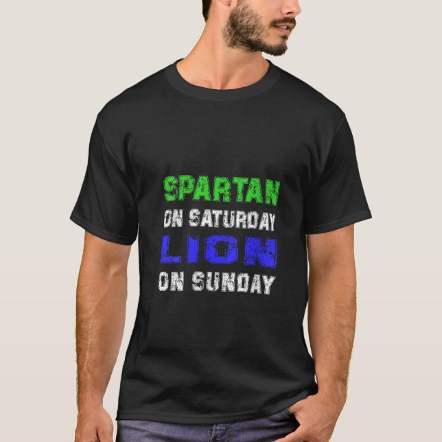 Camiseta Spartan no Sábado Lion no Domingo Funny Detroit V (Frente)
