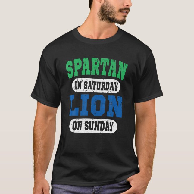Camiseta Spartan no Sábado Lion no Domingo Funny Detroit V (Frente)