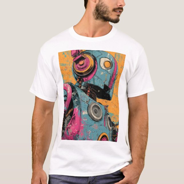 Camiseta Speaker-Bot com Fones de Ouvido Rosa — Retro-Futur (Frente)